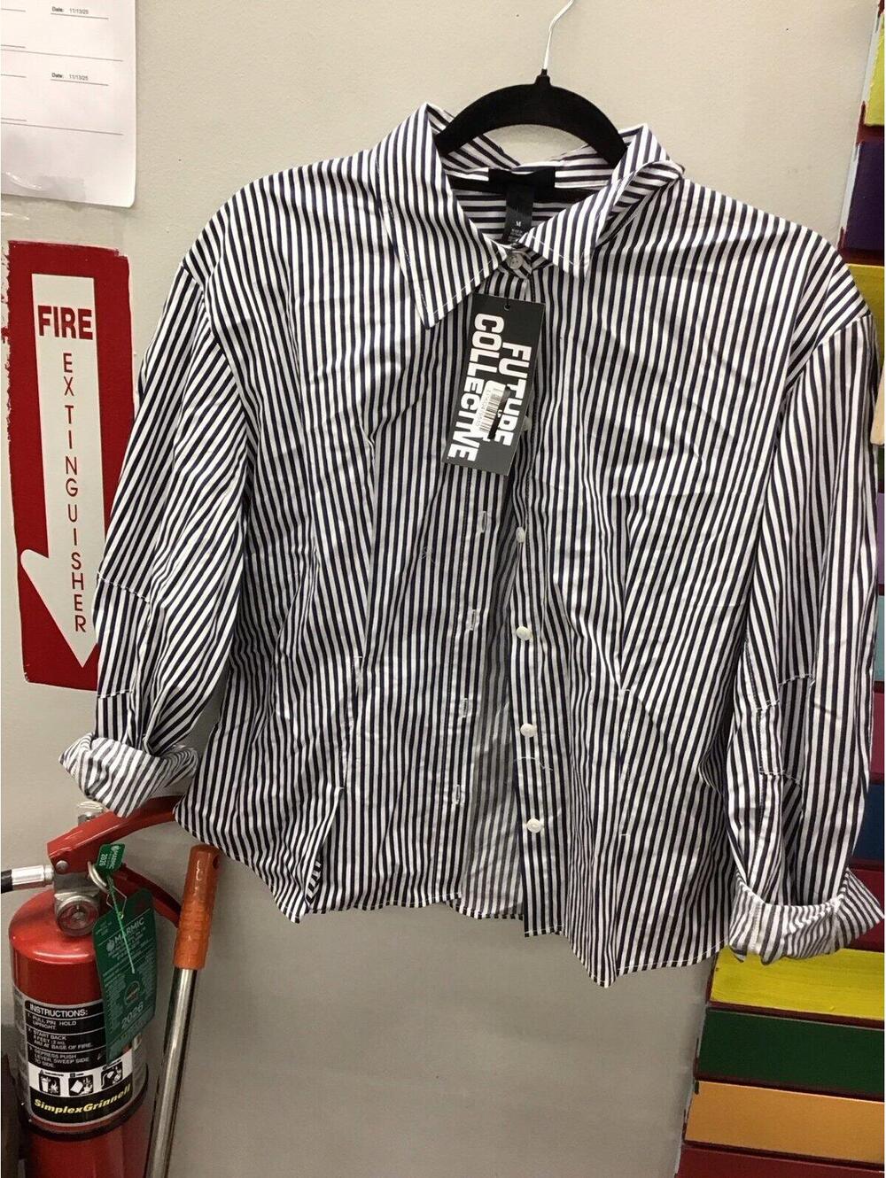 Future collective womens button down dress shirt medium navy white new target